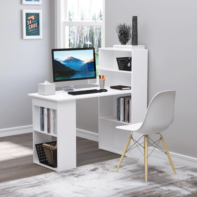 HOMCOM 120cm Modern Computer Desk Bookshelf Writing Table Workstation White 6 Shelves