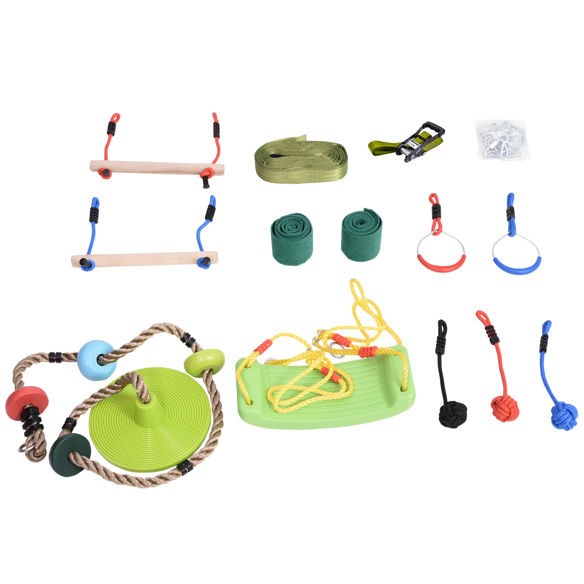 Outsunny Ninja Warrior Obstacle Course for Kids 46FT Slackline Kit w/ Training Equipment
