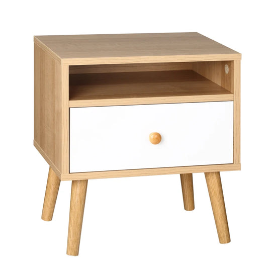 HOMCOM Wooden Bedside Table, with Drawer and Shelf, Modern Nightstand, End Table for Living Room, Bedroom, Natural