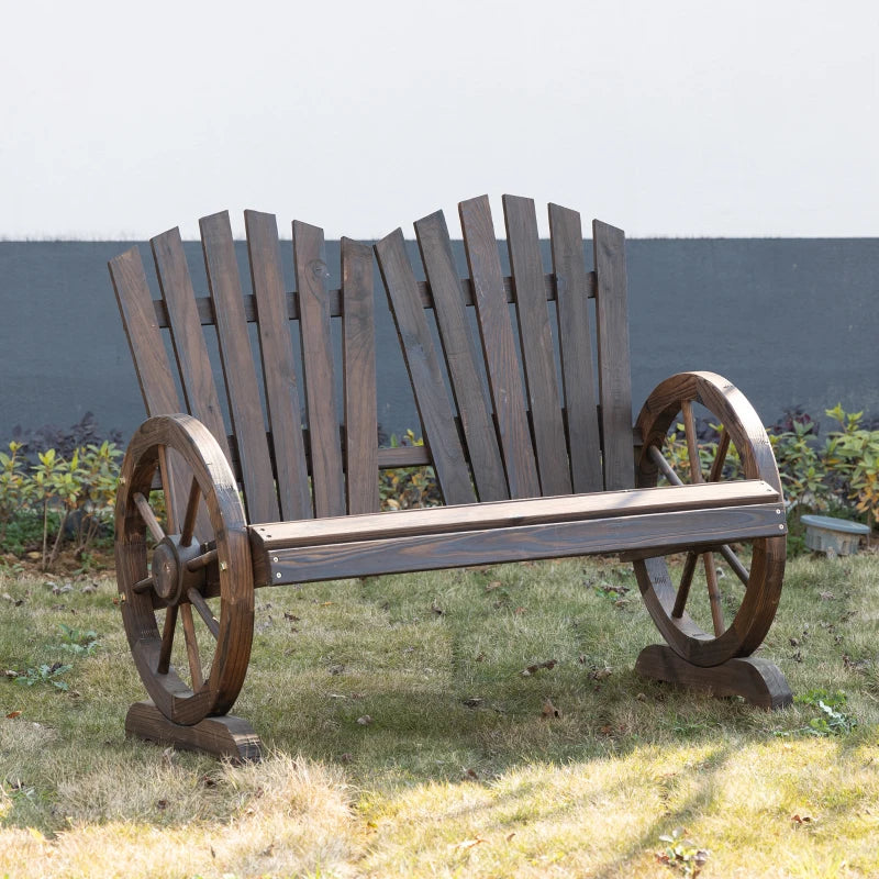 Outsunny Fir Logs Love Seats with Wheel-Shaped Armrests, Large Load-Bearing Chair, Natural Wood Grain