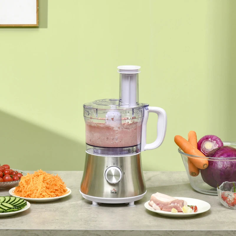 HOMCOM Electric Blender with 1L Bowl, 1.5L Blender, Knife Blades, Reversible Slicing and Grating Discs, Adjustable Speed and Pulse, 500W