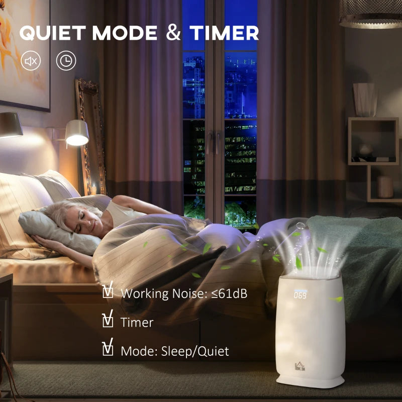 HOMCOM Quiet Air Purifiers for Bedroom with 3-Stage Carbon HEPA Filtration System, Air Monitor, Timer, Air Cleaner with 4 Speeds, Remove Smoke Dust Pollen Odours