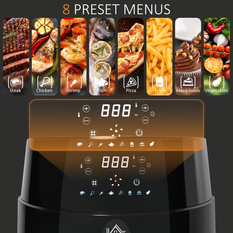 HOMCOM 1500W 4.5L Air Fryers, Air Fryers Oven with Digital Display, Rapid Air Circulation, Adjustable Temperature, Timer and Nonstick Basket, Black