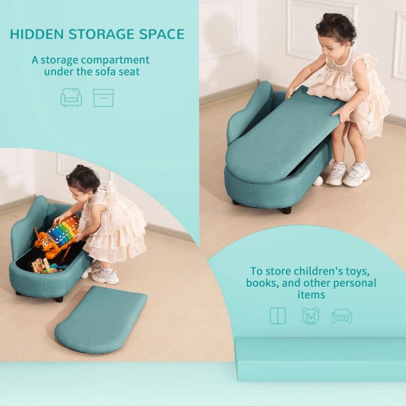 Kids Lounge Seater with Storage Compartment, Light Blue
