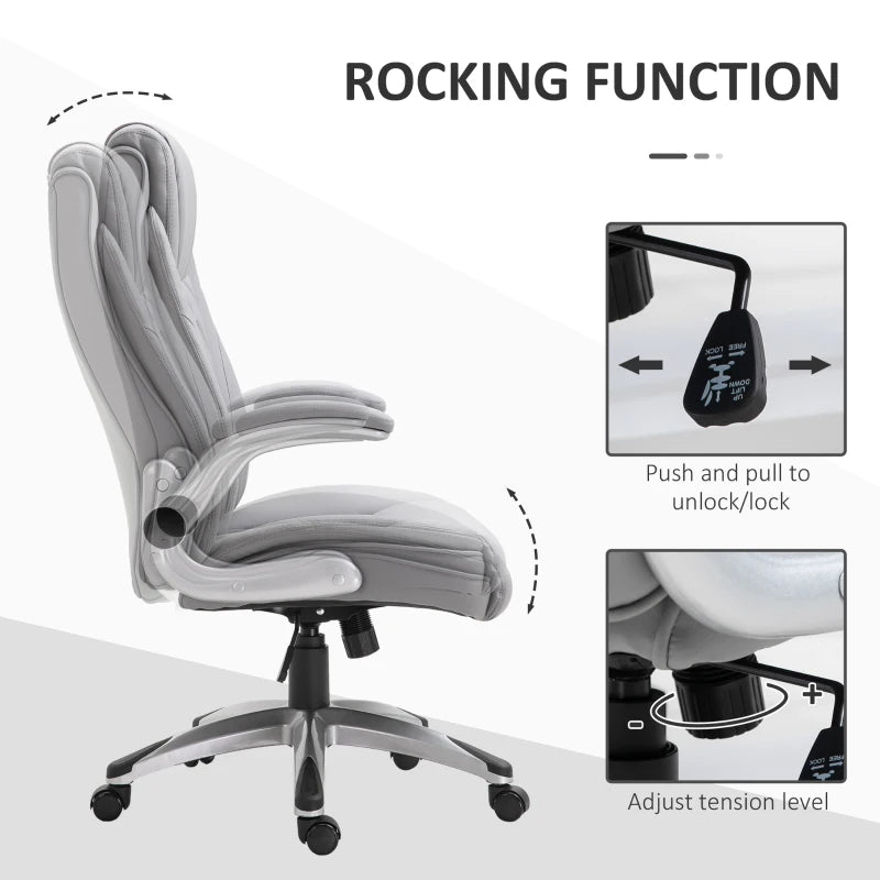 Vinsetto High Back Executive Office Chair, Height Adjustable PU Leather Ergonomic Chair, with Flip-up Arm, 360-Degree Swivel & Wheels, Grey