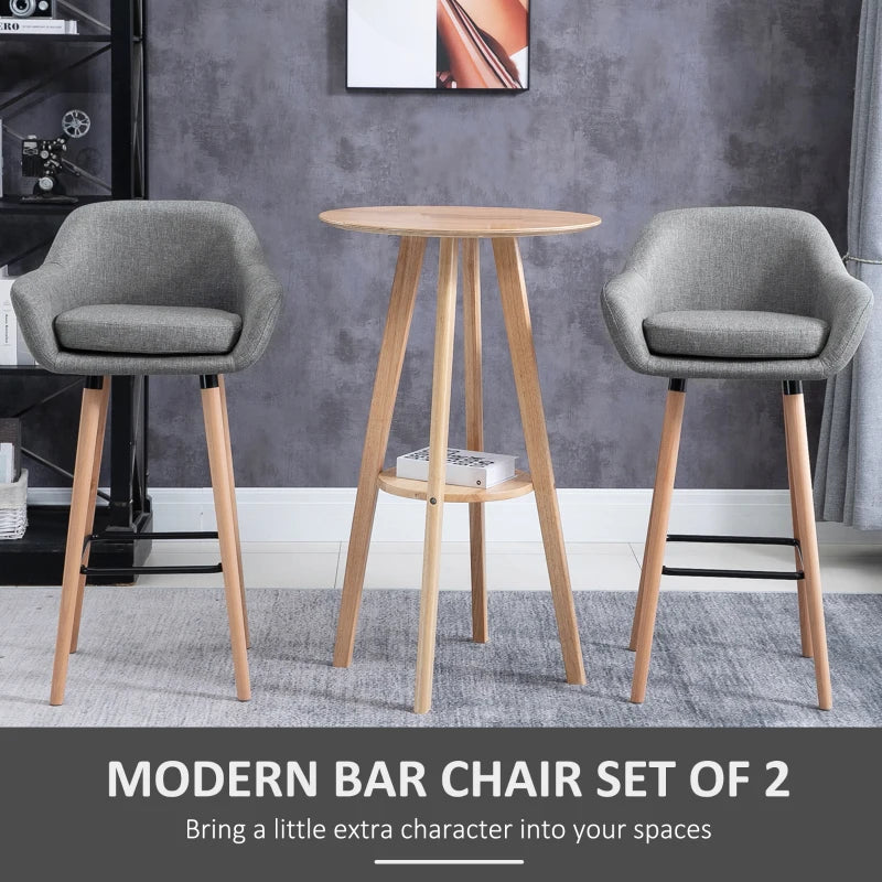 HOMCOM Linen Upholstered Set Of 2 Home Bar Stools Grey