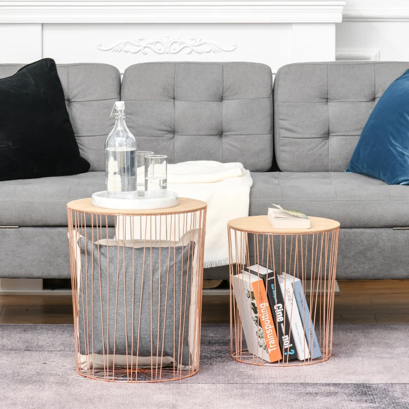 HOMCOM Metal Base MDF Top Duo-Pack Lift-Top Bedside Table Rose Gold