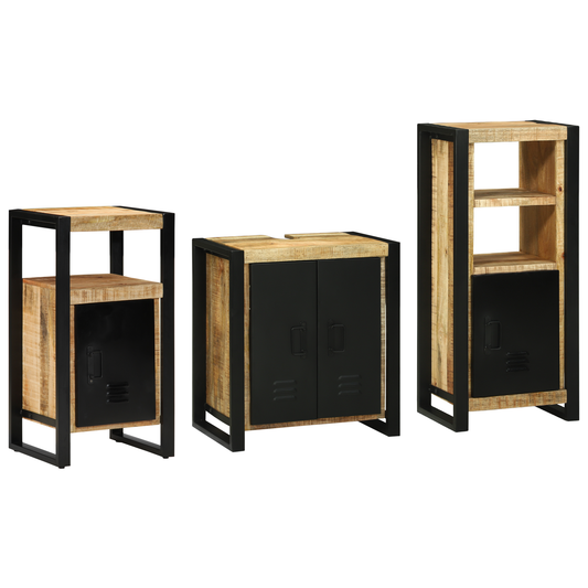 Bathroom Furniture Set With Shelf 3 Pcs Brown