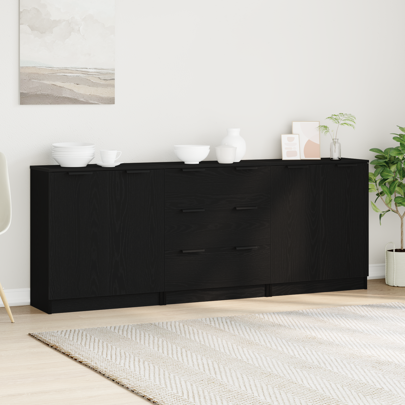 Sideboards 3 Pcs 60X30X70 Cm Engineered Wood