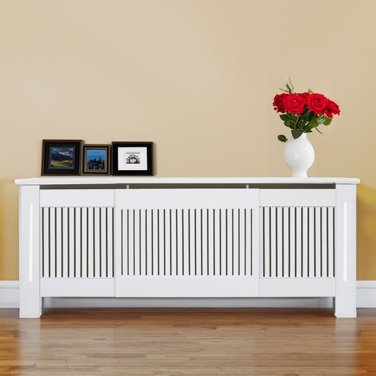 RCXXLVW - Muckross Radiator Cover. Vertical Pattern. Expandable Extra Large Size. Adjust To Fit Larger Radiator Models. White Colour. Designed For Any Room.