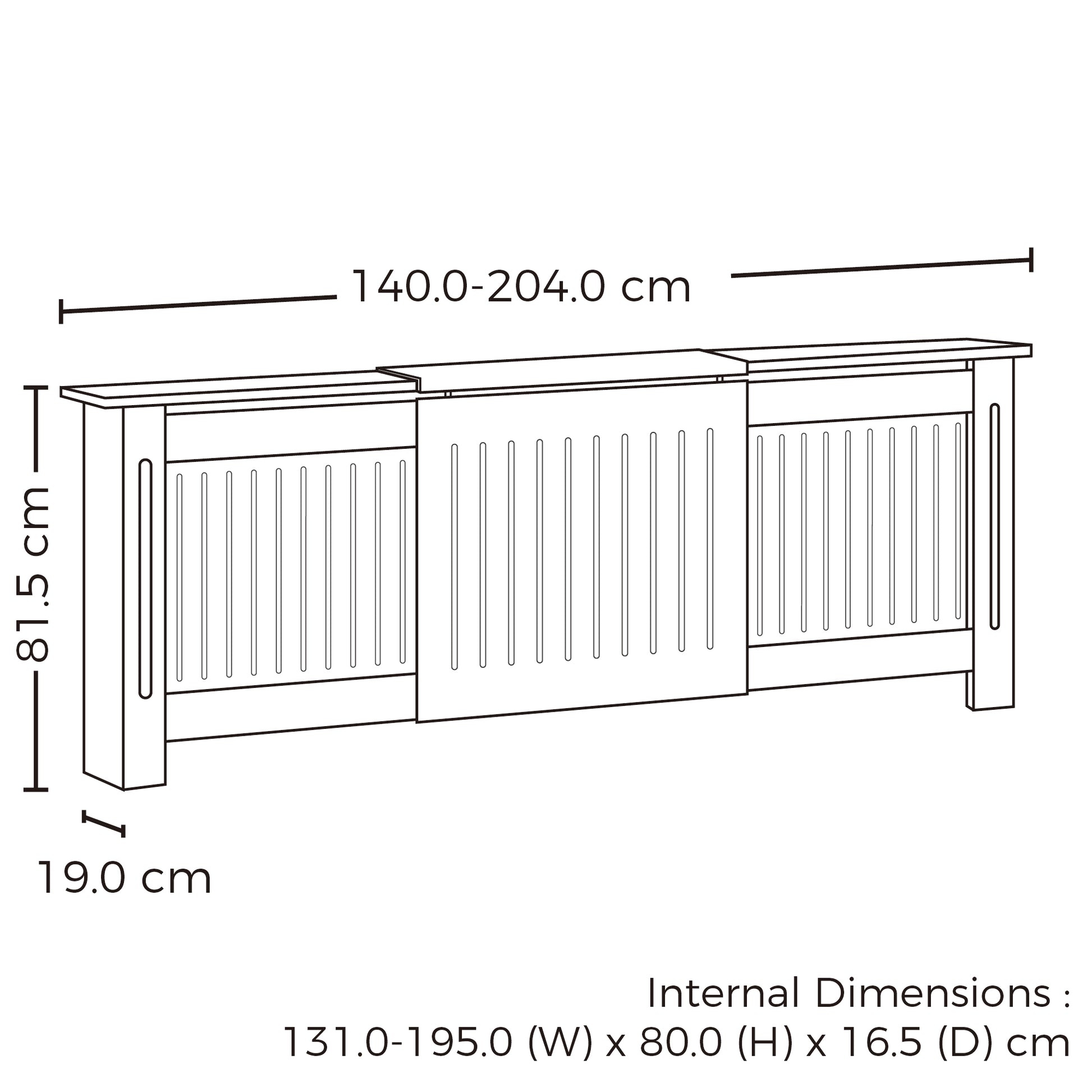 RCXXLVW - Muckross Radiator Cover. Vertical Pattern. Expandable Extra Large Size. Adjust To Fit Larger Radiator Models. White Colour. Dimensions. 
