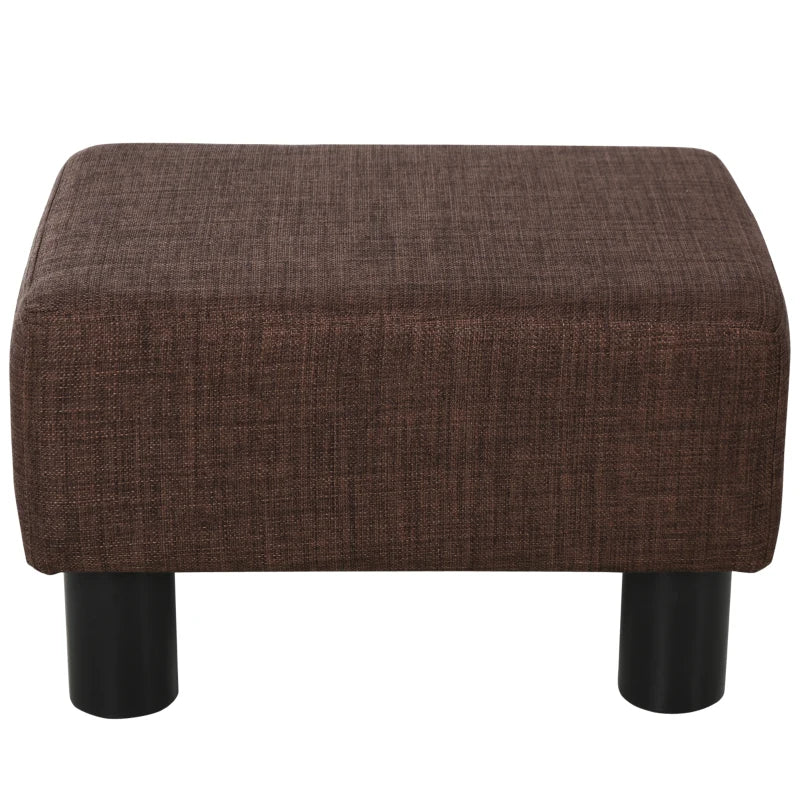 HOMCOM Linen Fabric Footstool Ottoman Cube w/ 4 Plastic Legs Dark Brown