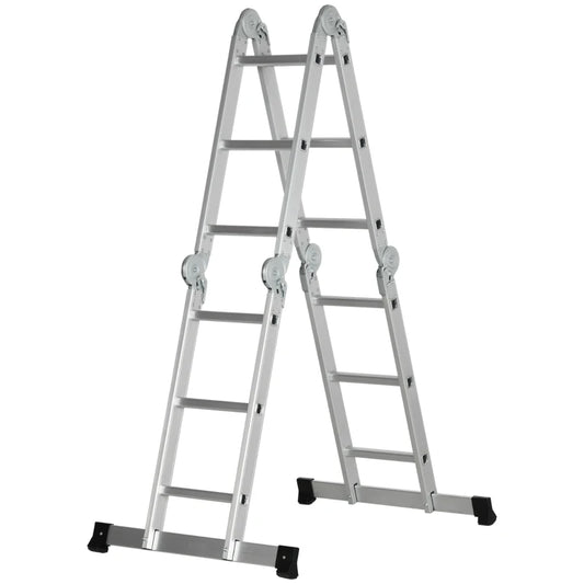 DURHAND Multifunctional 5-in-1 Telescoping Ladder with Safety Platforms, Alloy Aluminium 3.4M Multi Purpose 4-Fold Collapsible Ladder with 12 Steps, 150 kg Weight Capacity