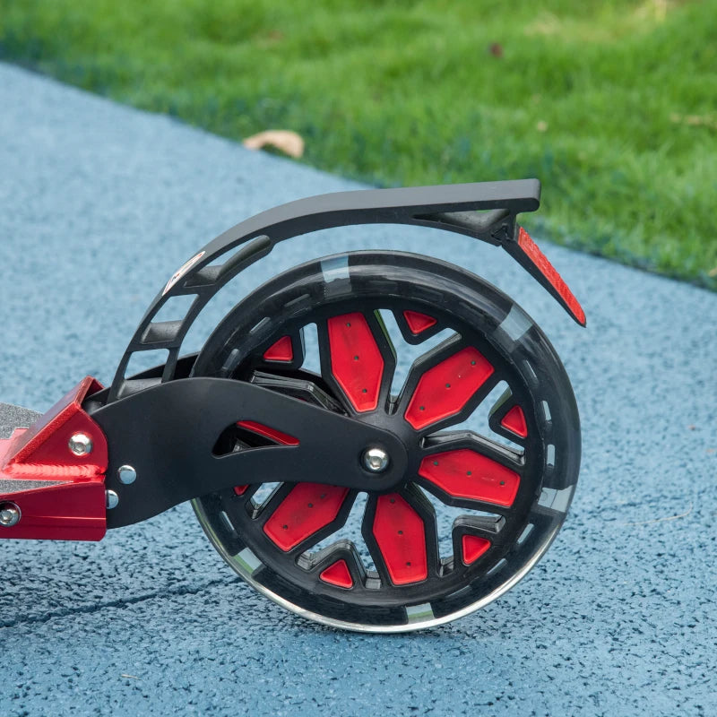 Foldable Adjustable Kick Scooter, with Dual Shock Absorber and ABEC-9 Bearing - Red