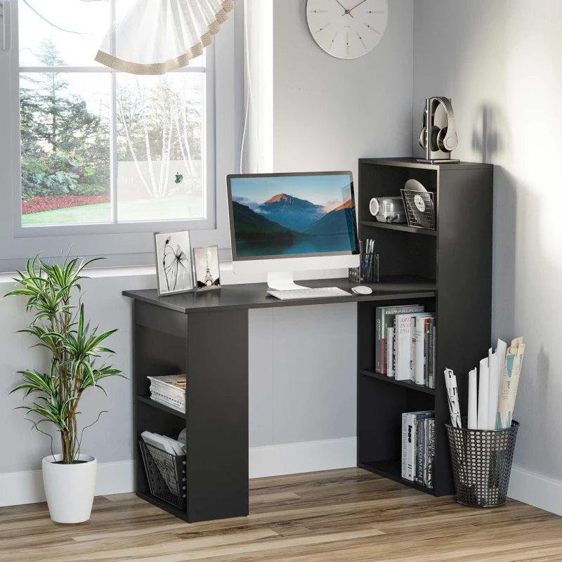 HOMCOM 120cm Modern Computer Desk Bookshelf Writing Table Workstation 6 Shelves - Black