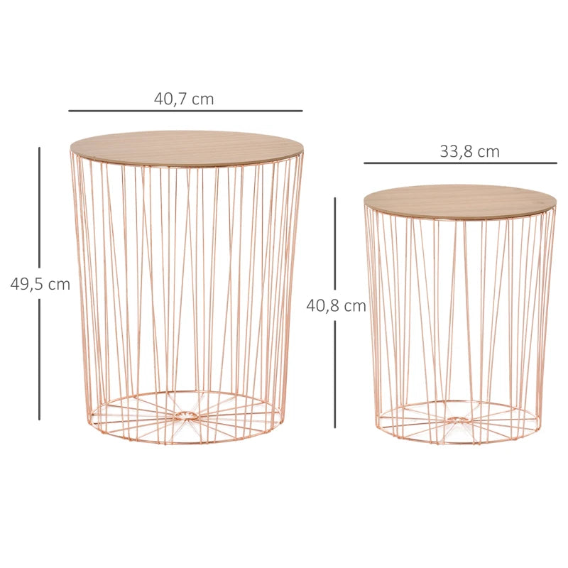 HOMCOM Metal Base MDF Top Duo-Pack Lift-Top Bedside Table Rose Gold
