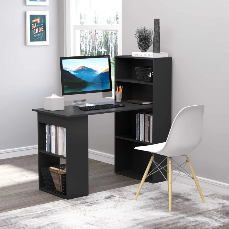 HOMCOM 120cm Modern Computer Desk Bookshelf Writing Table Workstation 6 Shelves - Black