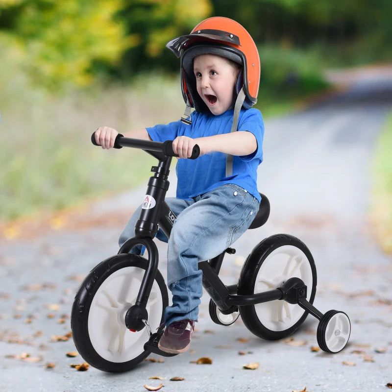 HOMCOM 11 Inch Kids Balance Bike Training Pedal Bicycle W/ Removable Stabilizers EVA Tyres Adjustable Seat Height 2 to 5 Years Black