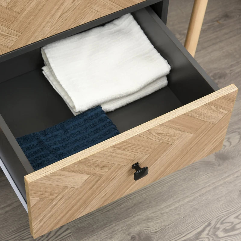 HOMCOM Cloth Wardrobe, Wood Grain Sticker Surface with Shelf, Hanging Rod and 2 Drawers 90x50x190cm