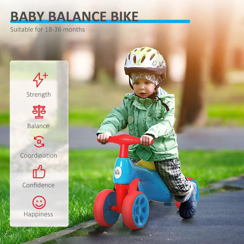 HOMCOM Baby Balance Bike Toddler for Aged 1.5-3 Years Training Walker Smooth Rubber Wheels Ride on Toy Storage Bin Blue Red