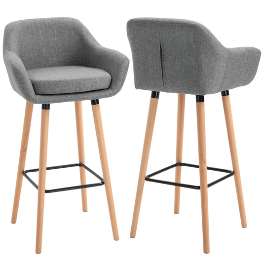 HOMCOM Linen Upholstered Set Of 2 Home Bar Stools Grey