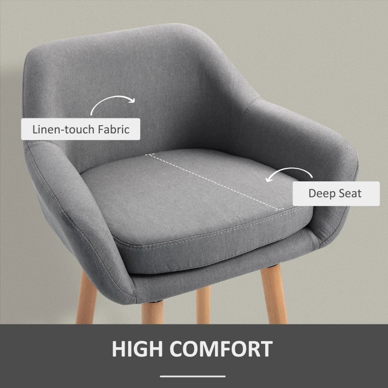 HOMCOM Linen Upholstered Set Of 2 Home Bar Stools Grey