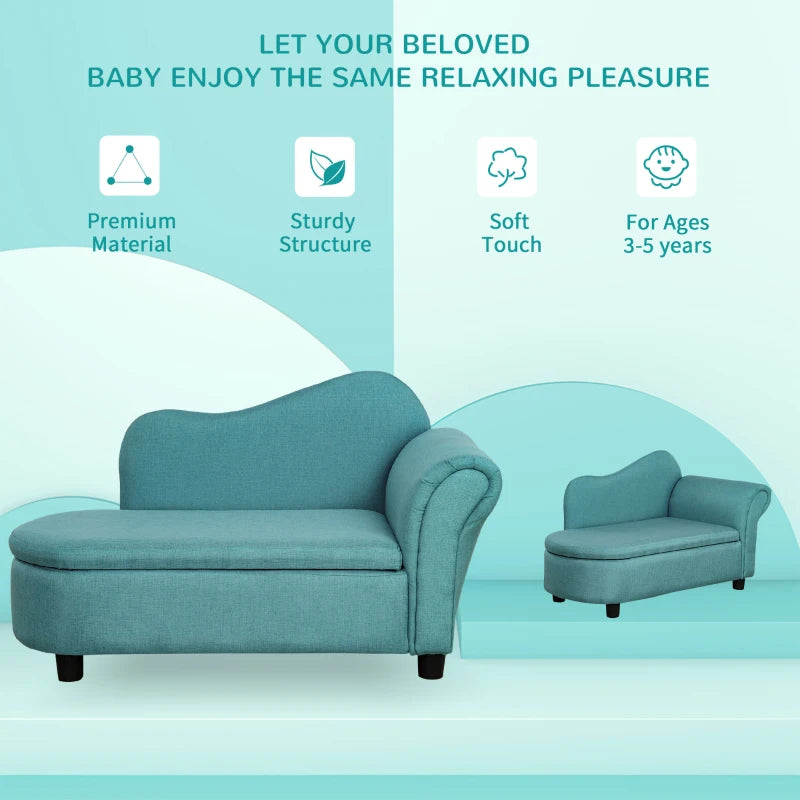 Kids Lounge Seater with Storage Compartment, Light Blue