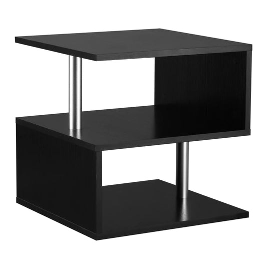 HOMCOM S-Shaped Coffee Table, Cube End Table with 2 Tier Storage Shelves for Living Room, Bedroom, Black
