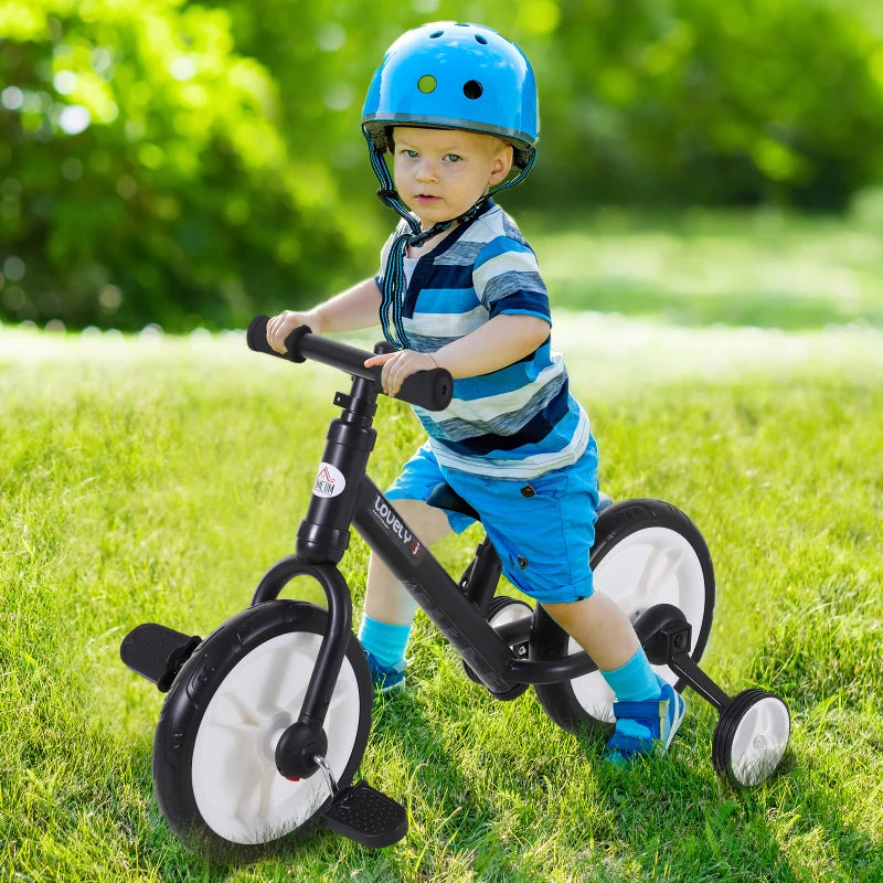 HOMCOM 11 Inch Kids Balance Bike Training Pedal Bicycle W/ Removable Stabilizers EVA Tyres Adjustable Seat Height 2 to 5 Years Black