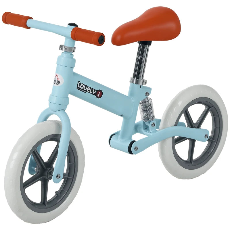 HOMCOM 12" Kids Balance Bike No Pedal Bicycle Adjustable Seat Toddler Training Bike W/ Shock Absorber 2 - 5 Years Blue