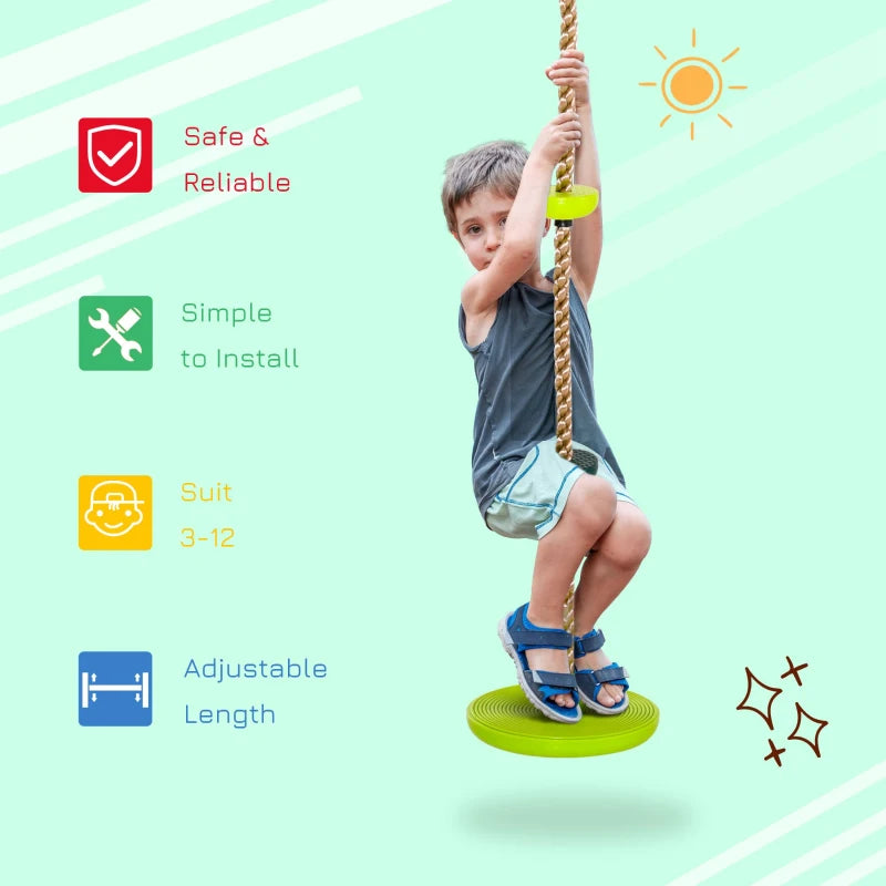 HOMCOM Kids Climbing Rope Tree Swing Disc Swing Seat Outdoor Playground Backyard Hanging Rope Playset for Ages 3-12