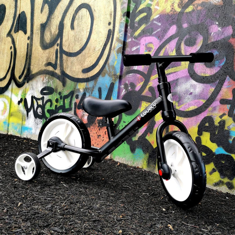 HOMCOM 11 Inch Kids Balance Bike Training Pedal Bicycle W/ Removable Stabilizers EVA Tyres Adjustable Seat Height 2 to 5 Years Black