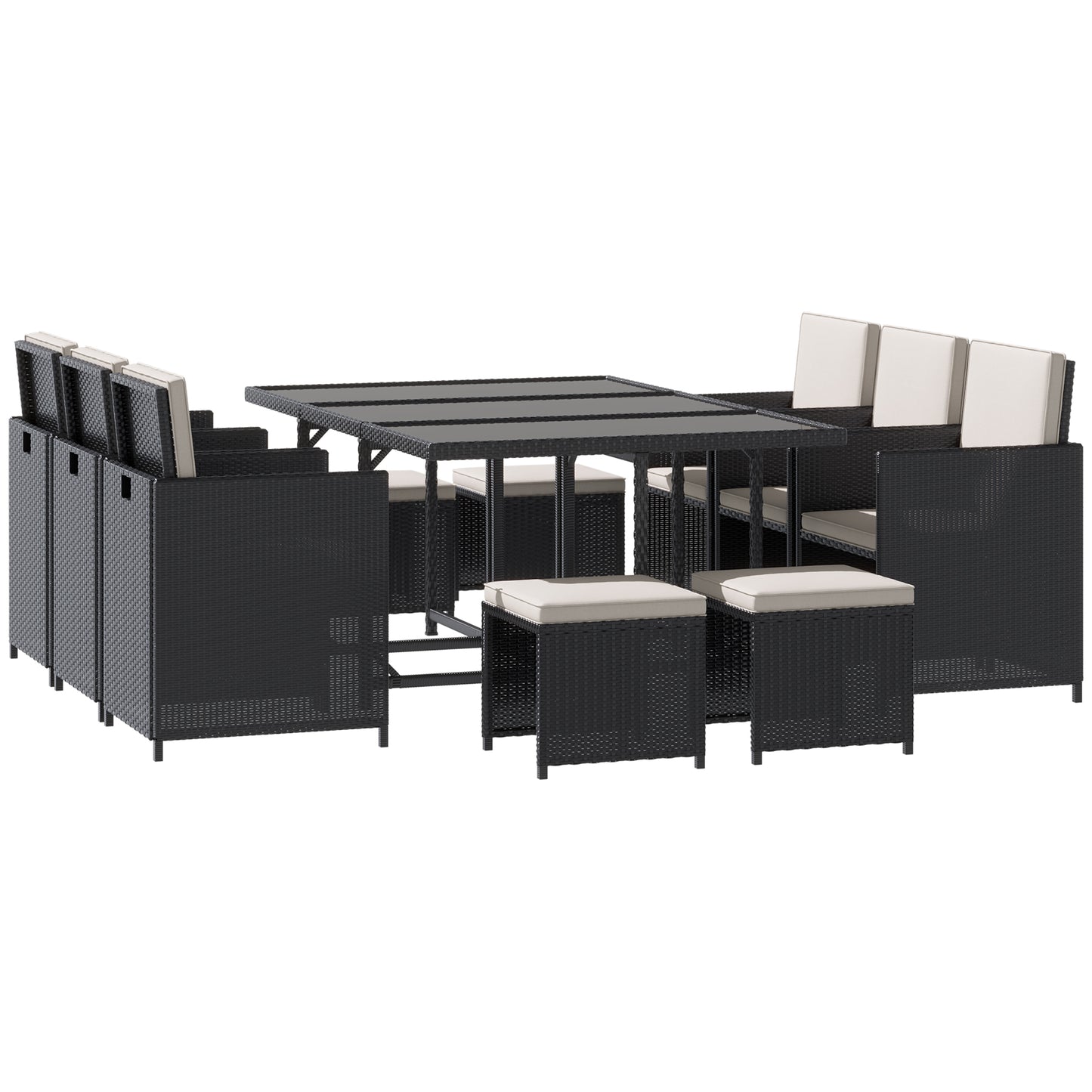 Outsunny Rattan Dining Set Garden Furniture Patio set 11 PC with Cushion Black /Milk White