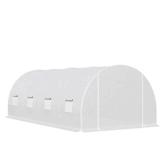 Outsunny 6 x 3 x 2 m Polytunnel Greenhouse, Walk-in Polytunnel Tent with Metal Frame, Zippered Door, and 8 Windows for Garden and Backyard, White