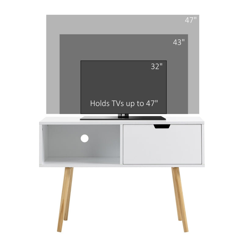 HOMCOM TV Cabinet, TV Unit for TVs up to 47", TV Table with Shelf and Drawer, Entertainment Centre with Cable Hole for Living Room, White