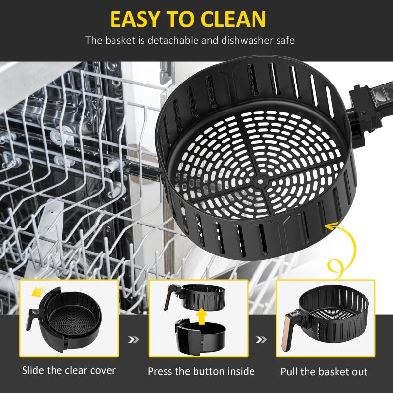 HOMCOM 1700W Air Fryer Over with 5.5L Capacity, Rapid Air Circulation, Digital Display, Adjustable Temperature, Timer for Healthy Oil Free Low Fat Cooking