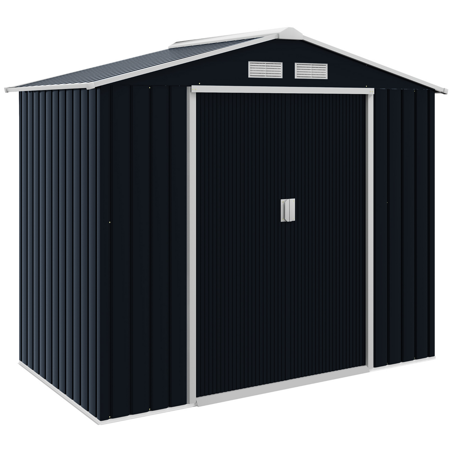 7ft x 4ft Lockable Metal Garden Storage Shed with Sloped Roof and Foundation