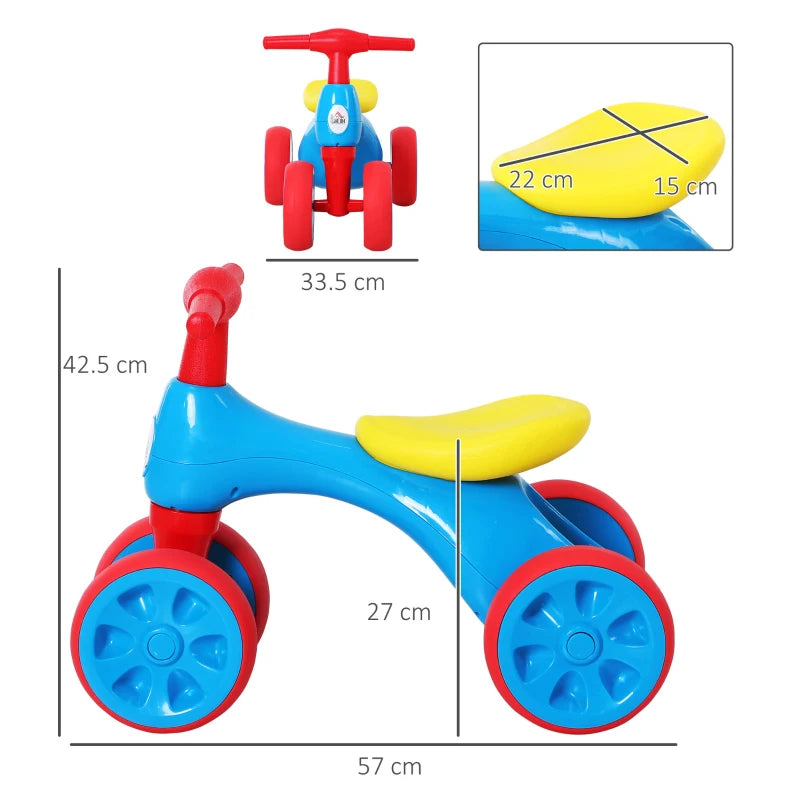 HOMCOM Baby Balance Bike Toddler for Aged 1.5-3 Years Training Walker Smooth Rubber Wheels Ride on Toy Storage Bin Blue Red