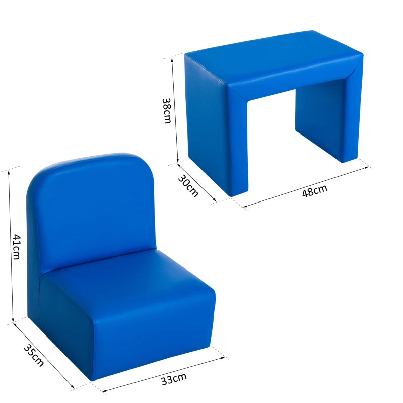 2 in 1 Kids Table Chair Set, Multifunctional Convertible Mini Sofa , Blue