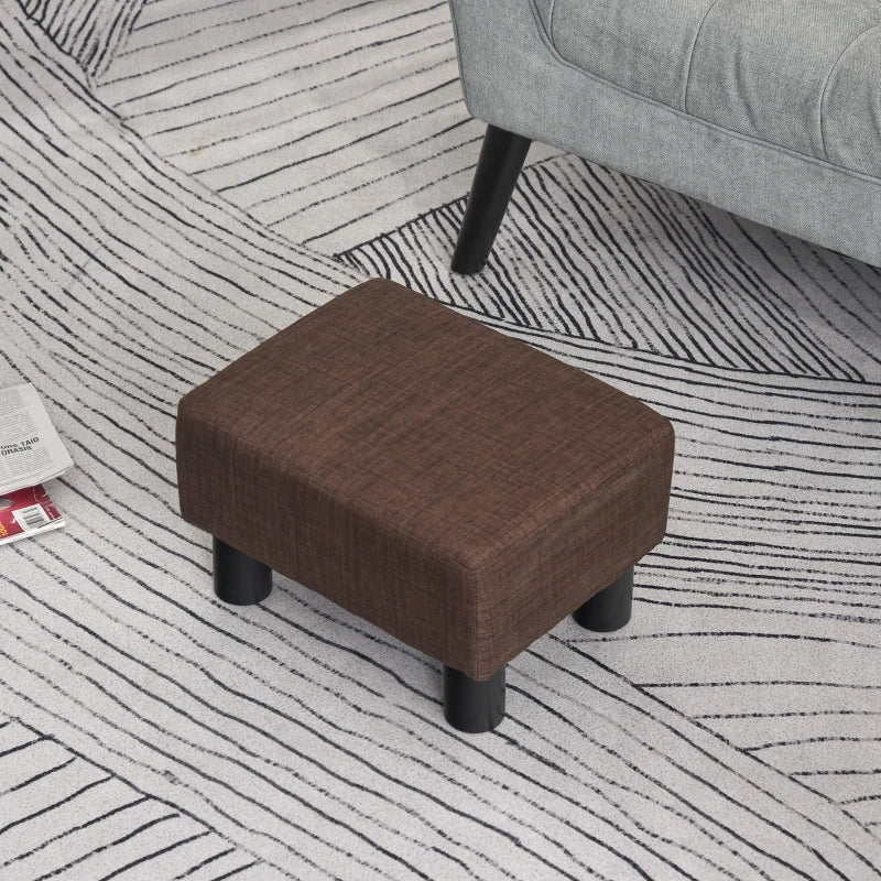 HOMCOM Linen Fabric Footstool Ottoman Cube w/ 4 Plastic Legs Dark Brown
