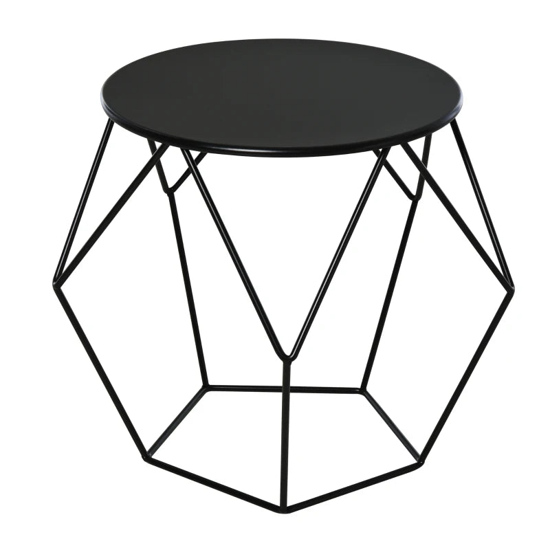 HOMCOM Black Round Coffee Table, Steel Minimalist Pentagon Shaped