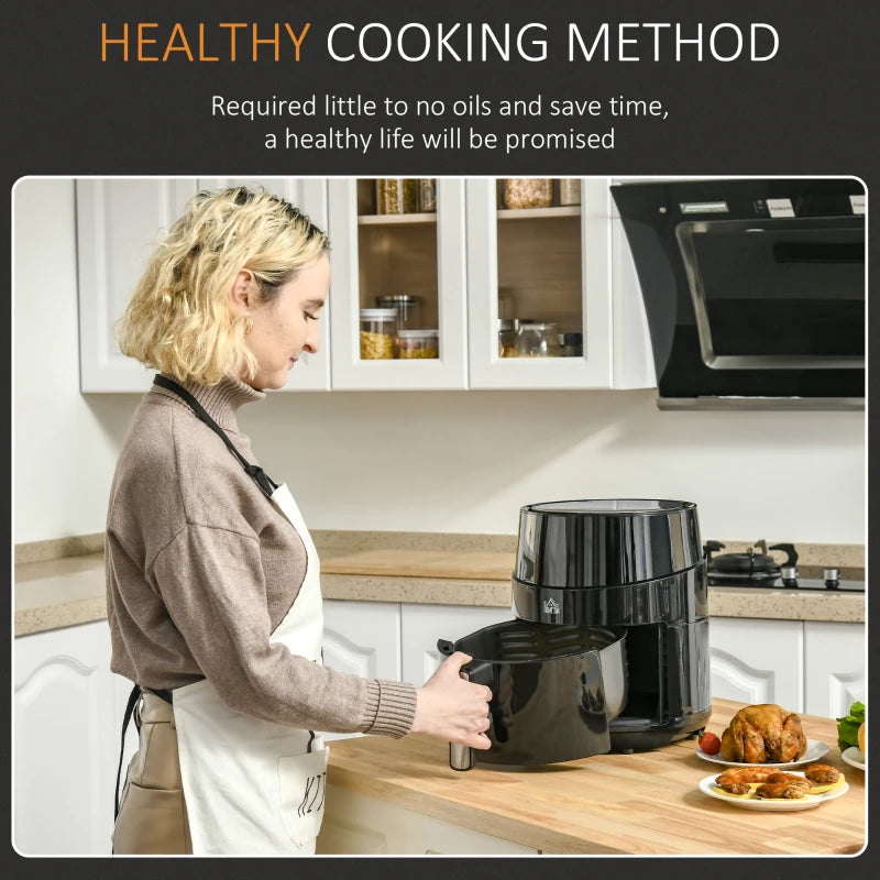 HOMCOM 1500W 4.5L Air Fryers, Air Fryers Oven with Digital Display, Rapid Air Circulation, Adjustable Temperature, Timer and Nonstick Basket, Black