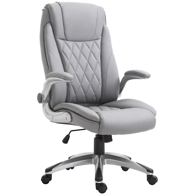 Vinsetto High Back Executive Office Chair, Height Adjustable PU Leather Ergonomic Chair, with Flip-up Arm, 360-Degree Swivel & Wheels, Grey