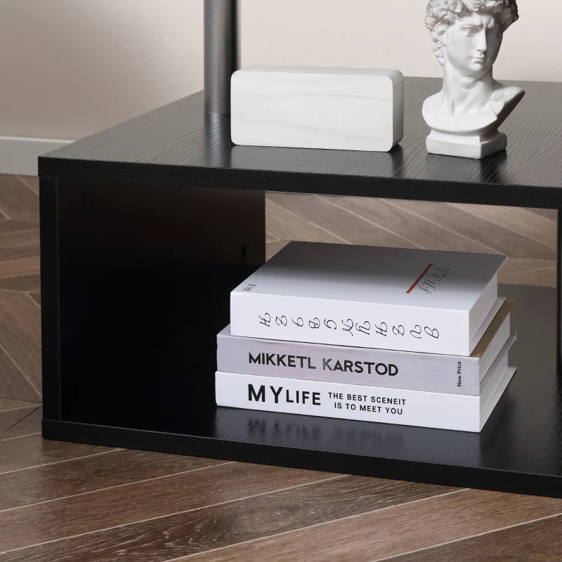 HOMCOM S-Shaped Coffee Table, Cube End Table with 2 Tier Storage Shelves for Living Room, Bedroom, Black