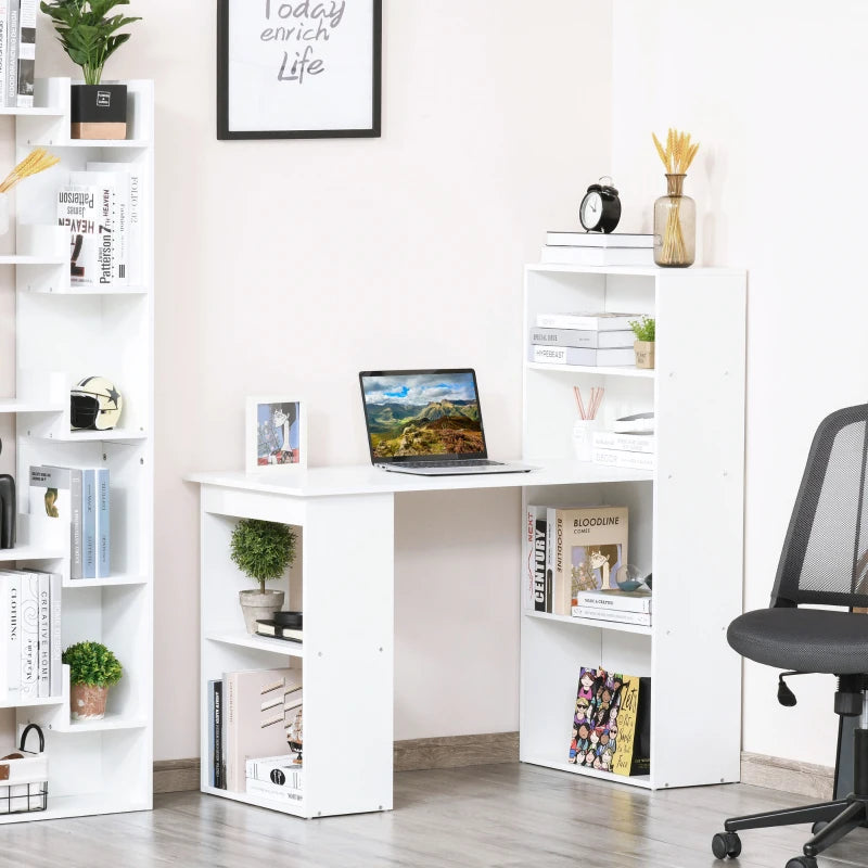 HOMCOM 120cm Modern Computer Desk Bookshelf Writing Table Workstation White 6 Shelves