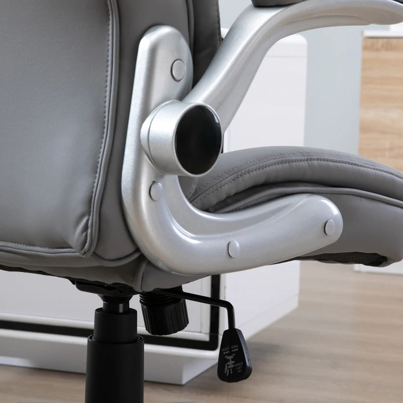 Vinsetto High Back Executive Office Chair, Height Adjustable PU Leather Ergonomic Chair, with Flip-up Arm, 360-Degree Swivel & Wheels, Grey