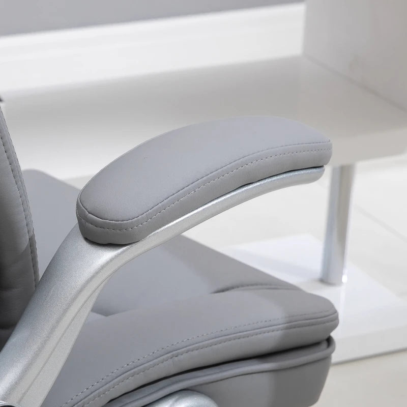 Vinsetto High Back Executive Office Chair, Height Adjustable PU Leather Ergonomic Chair, with Flip-up Arm, 360-Degree Swivel & Wheels, Grey