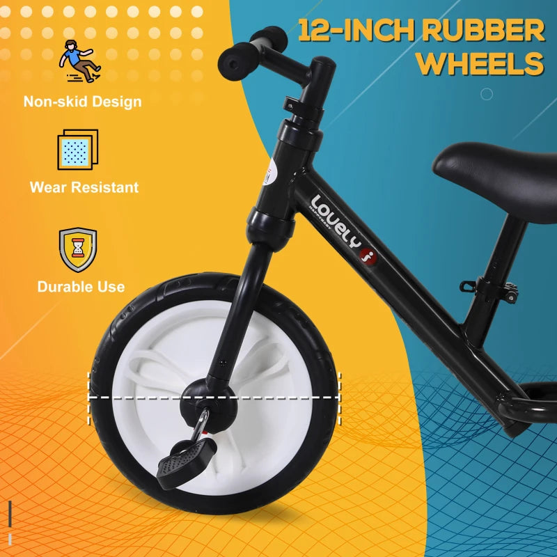 HOMCOM 11 Inch Kids Balance Bike Training Pedal Bicycle W/ Removable Stabilizers EVA Tyres Adjustable Seat Height 2 to 5 Years Black
