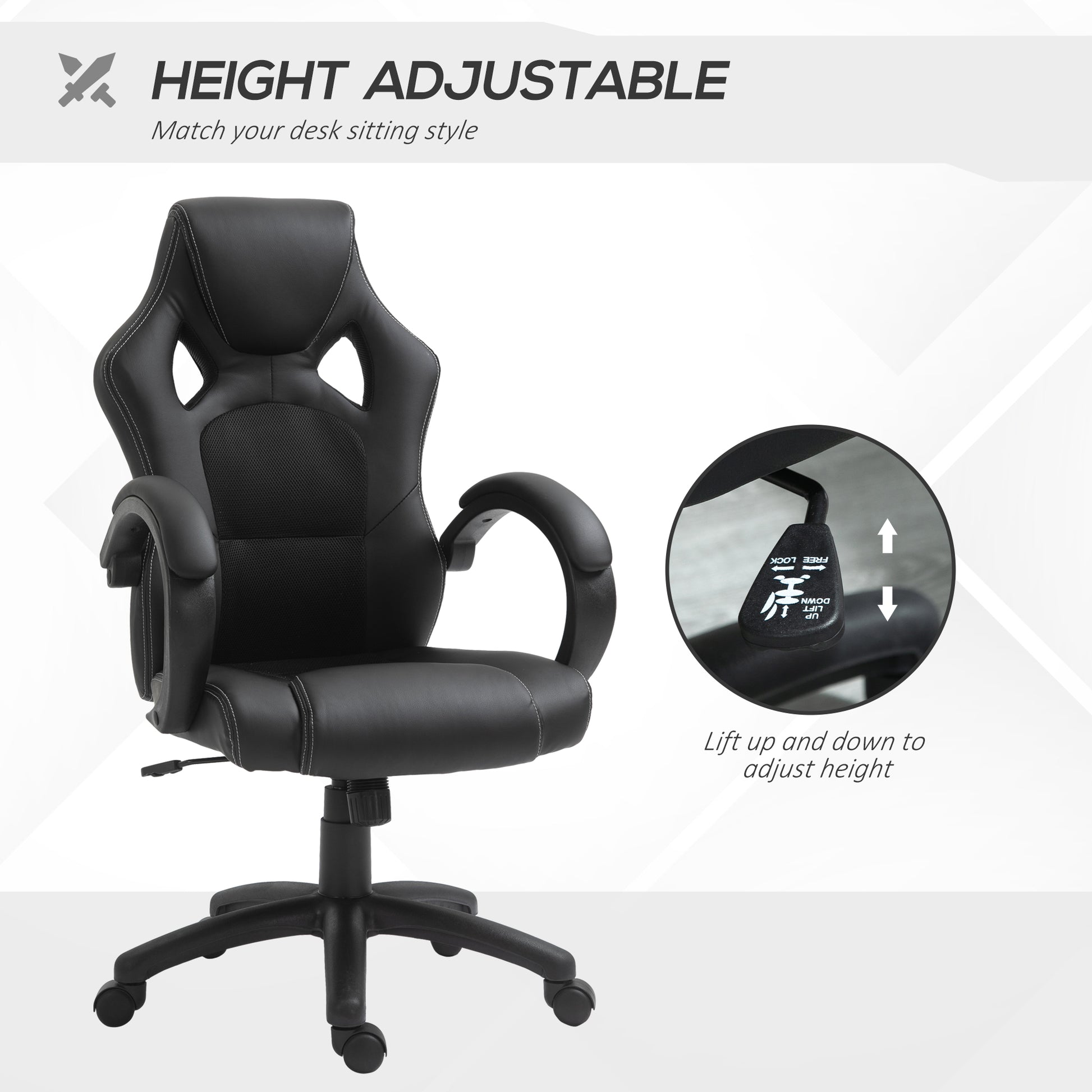 Vinsetto High-Back Gaming Chair with 360-degree Swivel & Wheels, Faux Leather Computer Racing Gamer Desk Chair for Home Office, Black