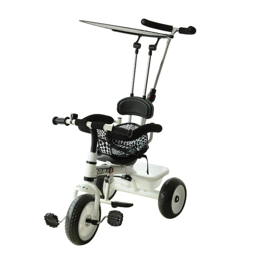 HOMCOM 4 in 1 Tricycle for Kids Toddler Trike with Parent Handle Adjustable Handle Canopy